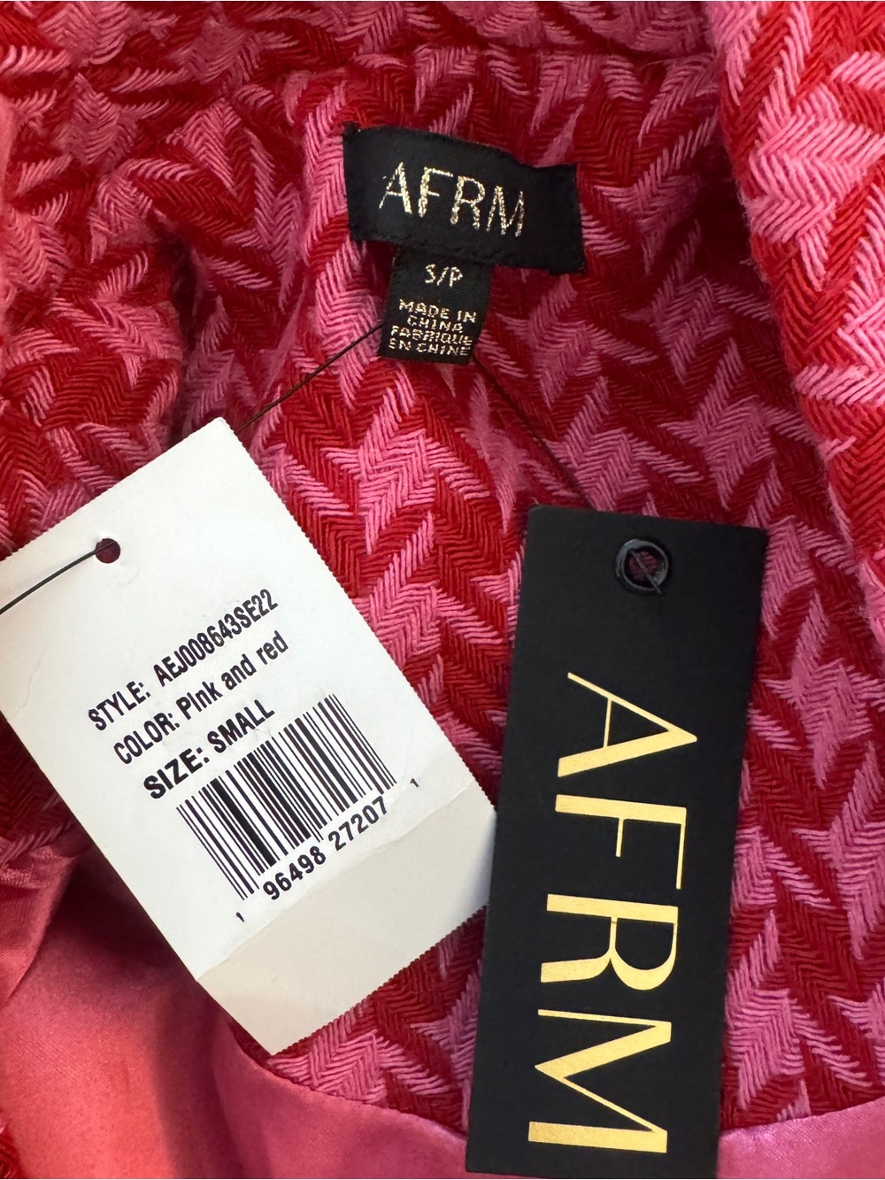 AFRM Sassy Blazer Pink Red Herringbone Oversized NWT Small - Picture 5 of 7